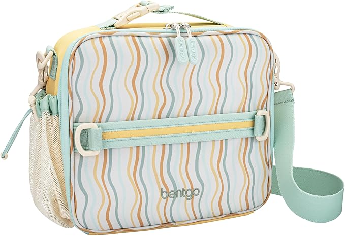 Bentgo Kids Lunch Bag (Whimsy & Wonder Collection) - Durable, Double-Insulated Lunch Bag for Kids 3+; Holds Lunch Box/Water Bottle/Snacks; Water-Resistant Fabric & Zip Pockets (Wavy)