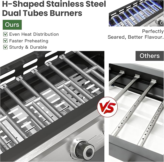 5-Burner Propane Gas Griddle, 50,000 BTU Outdoor Flat Top Propane Grill with 540 Sq In Cooking Area, Rolling Wheels & Folding Side Shelves for Camping, Tailgating & Backyard BBQ, Black