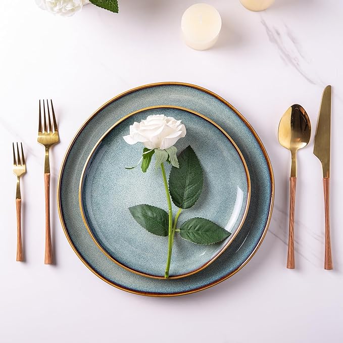 AmorArc Ceramic Dinnerware Sets,Handmade Reactive Glaze Stoneware Plates and Bowls Set,Highly Chip and Crack Resistant | Dishwasher & Microwave Safe,Service for 8 Dishes Set (24pc)