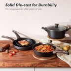 SENSARTE Pots and Pans Set Non stick, Non toxic Healthy Induction Cookware Sets, 14 Pcs Non Stick Kitchen Cooking Set with Frying Pans Set & Saucepan, PFOA PFOS APEO Free, Black