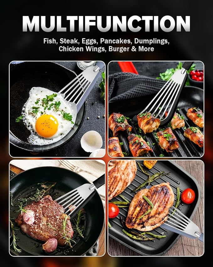 Silicone Fish Spatula Turner Set of 2, Thin Slotted Spatulas Turner for Nonstick Cookware,Heat Resistant Flexible Stainless Steel Kitchen Cooking Spatula Flipper for Fish, Egg, Pancake (BG)