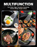 Silicone Fish Spatula Turner Set of 2, Thin Slotted Spatulas Turner for Nonstick Cookware,Heat Resistant Flexible Stainless Steel Kitchen Cooking Spatula Flipper for Fish, Egg, Pancake (BG)