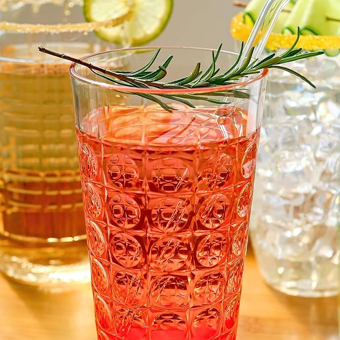 Kate Aspen Clear Plastic Drinking Glasses Set of 8, 19 oz, Hobnail Bubble Acrylic Glasses Drinkware, Plastic Tumblers Cups Dishwasher Safe, BPA-Free Acrylic Cups Reusable for Cocktails and Kitchens