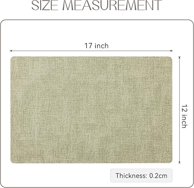 Romanstile Vinyl Placemats Set of 8-12 X 18 Inch - Heat Resistant Place Mats 100% Waterproof Oilproof Wipeable Reversible Faux Leather Table Mats for Kitchen/Dining/Party/Outdoor, Grass Green