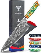 Chef Knife - 8 inch - Xuan Series - VG10 Damascus Steel Kitchen Knife - Resin Handle (Fantasy Orange)