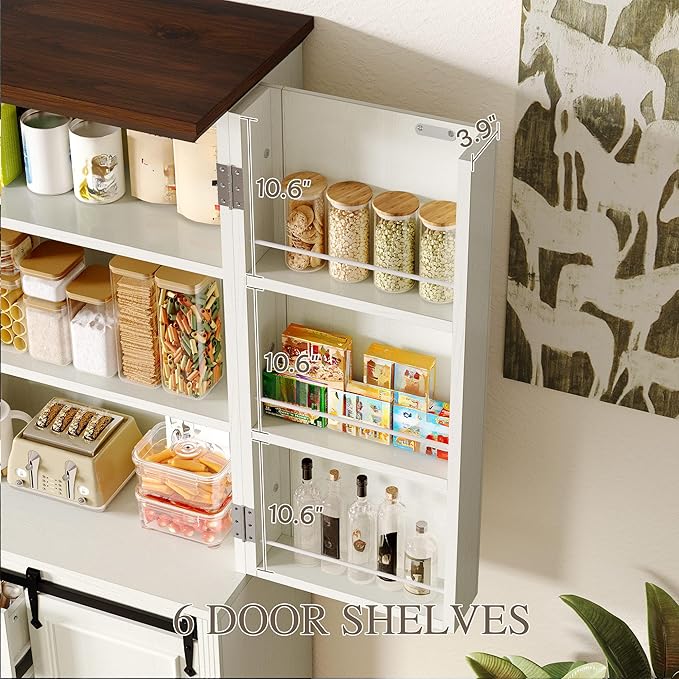 DWVO 71" Kitchen Pantry with Sliding Barn Door & Storage Drawers, Farmhouse Tall Storage Hutch Cabinet with Adjustable Shelves, Versatile Organizers for Living Room, Dining Room, Hallway, Off White