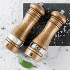 Wooden Salt and Pepper Grinder Set, 6.5 inch Rubber Wood Salt and Pepper Mills Set of 2 with Acrylic Visible Window & Adjustable Ceramic Rotor