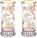 MACKENZIE-CHILDS Highball Glasses, Tall Drinking Glasses with Gold Rims, 15 Ounces, Set of 2, Butterfly Hill