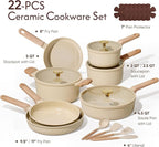 CAROTE 22Pcs Pots and Pans Set Non stick, Ceramic Cookware Set, Non-toxic Kitchen Cooking Set, PFAS and PFOA Free