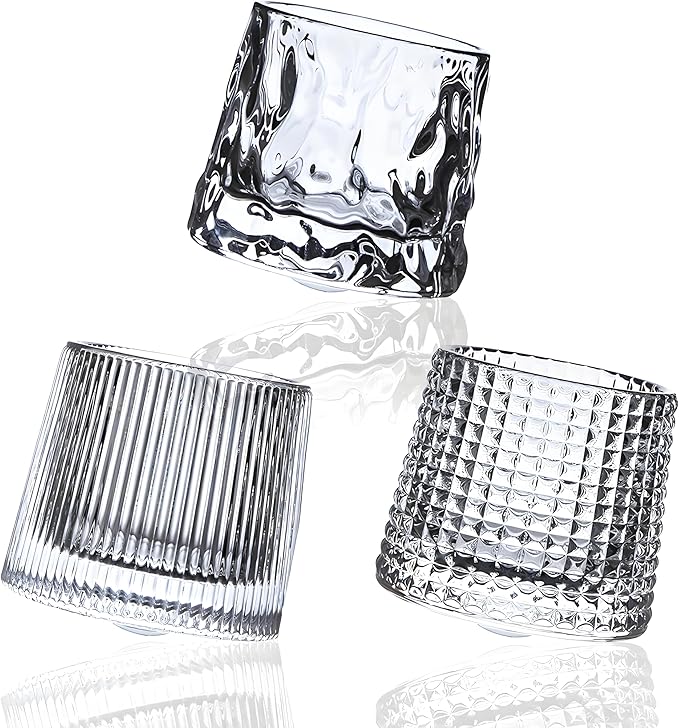 Crystal Whiskey Glasses 5 OZ Set of 3, Rotatable Old Fashioned Glasses, Tumbler Rocks Bar Glass for Drinking Bourbon, Scotch, Cocktails, Cognac（Small Size）