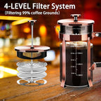 French Press Coffee Maker 304 Stainless Steel Coffee Press,with 4 Filters System, Heat Resistant Thickness Borosilicate French Press Glass, BPA-Free Brewed Tea Pot Coffee Plunger(Copper 12oz)