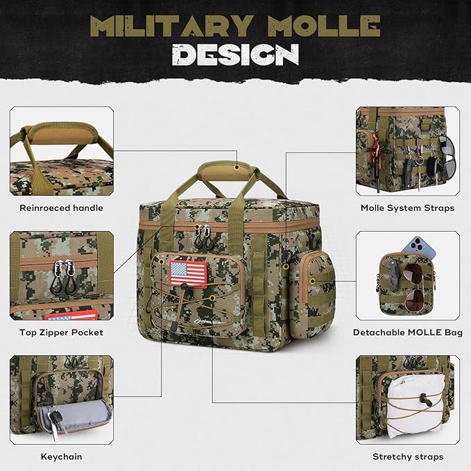 Maelstrom Large Tactical Lunch Box for Men,Insulated Lunch Bag, Leakproof Soft Cooler Bags with Detachable MOLLE Bag,Durable Lunch Tote for Adult Women Work,Picnic,30 Cans/20 L, Camouflage
