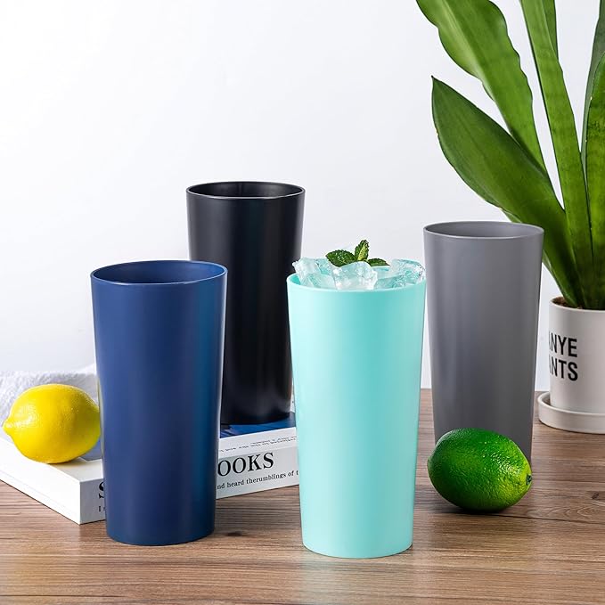 26-ounce Plastic Drinking Glasses Stackable Tumblers Water Cups Mixed Drinkware set of 12 Black, Reusable Shatter-resistant Dishwasher Safe