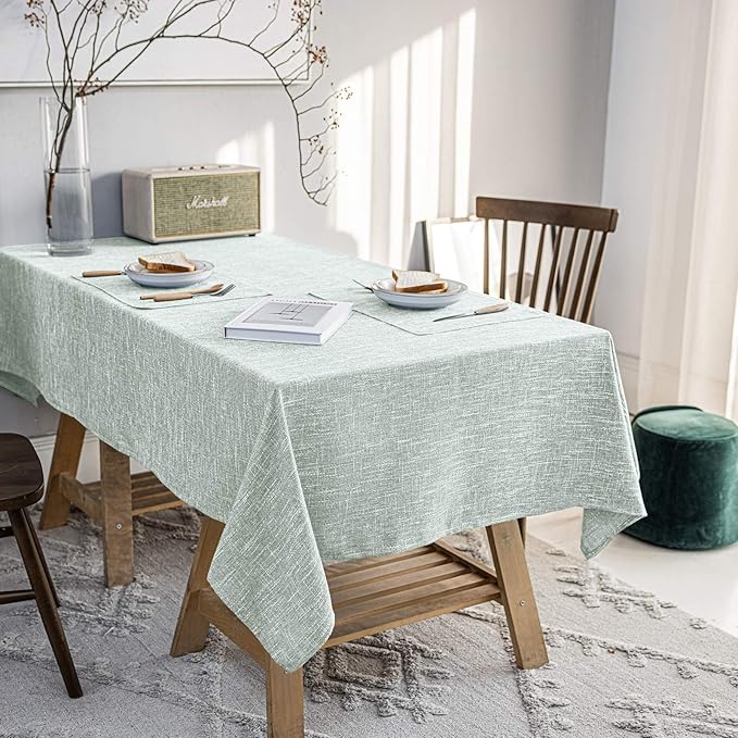 Waterproof Cotton Linen Tablecloths Rectangle Dining Table Cloth, Wipe Clean Indoor & Outdoor Table Cover for Buffet Party and Banquets, Wrinkle Resistant（54"x86"） Greyish Green