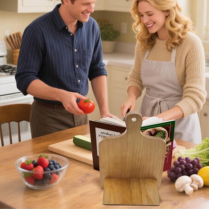 Cookbook Stand Wooden Recipe Book Holder: Wood Cookbook Stand for Kitchen Counter - Adjustable Tablet Cook Book Recipe Stand Thanksgiving Day Christmas Gift for Mother, Grandma, Women