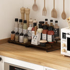 Furinno Ravel 3-Tier Multipurpose Expandable, Nestable Kitchen Counter Spice Rack Organizer, Set of 2, Amber Pine/Black