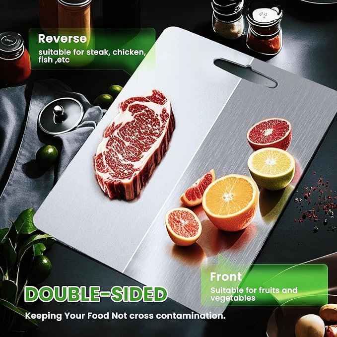 Titanium Cutting Board, Double Sided Titanium Cutting Board for Kitchen, Non Toxic Non Slip, Chopping Board, Dishwasher Safe, Easy to Clean (14''x10'')