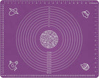 Silicone Baking Mat for Rolling Pastry Dough with Measurements, 25.6 x 17.7 BPA Free Non stick and Non Slip Purple Table Sheet Baking Supplies for Bake Pizza Cake