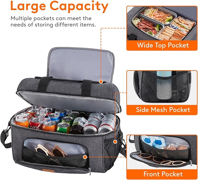 Lifewit Insulated Cooler Bag, 32/48 Can Large Leakproof Beach Cooler, Lightweight Portable Double Layer Soft-Sided Travel Ice Chest for Camping, Kayaking, Road Trips, Grocery Shopping