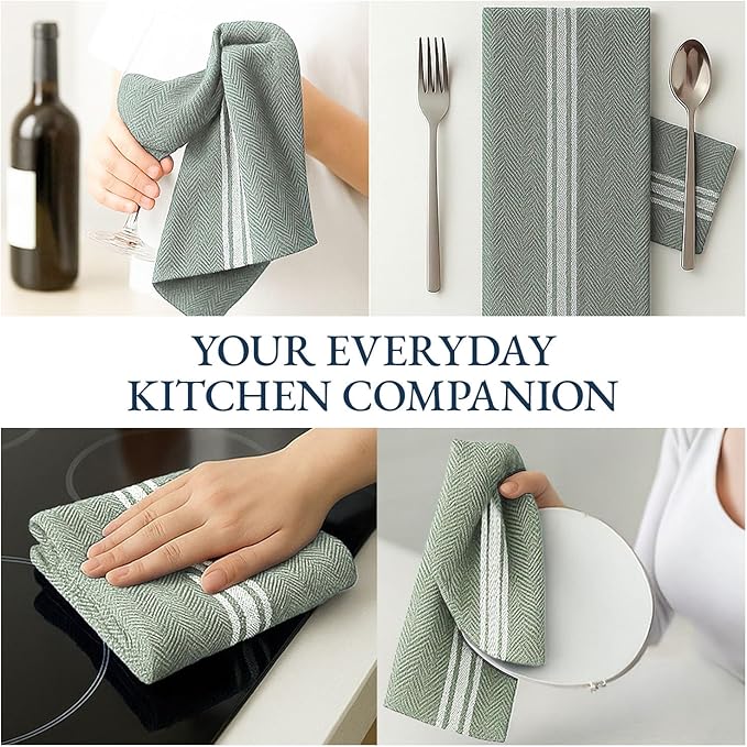 LANE LINEN Kitchen Towels Set - 100% Pure Cotton Dish Towels for Kitchen, Super Absorbent Kitchen Hand Towel, Tea Towels, Soft & Durable Dish Cloths, Pack of 12 – 14”x25”, Olive