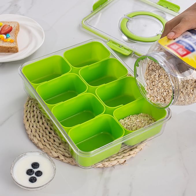 Divided Snack Serving Tray with Lid and Handle Travel Snackle Charcuterie Container Portable Storage Organizer for Candy, Fruits, Nuts, Snacks, Party, Picnic (1pack, Green)