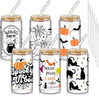 6 Pcs Halloween Drinking Glasses 16 oz Hearts Glass Cup with Bamboo Lid and Glass Straw Can Shaped Beer Glass Reusable Love Smoothie Cup for Women Teenager Valentine Party Birthday Gift