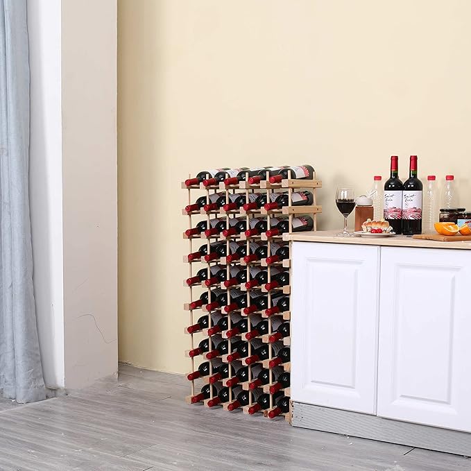 Wine Rack Small countertop Cabinet Stackable Storage Wooden freestanding Floor Wine Holder (50 Bottles)