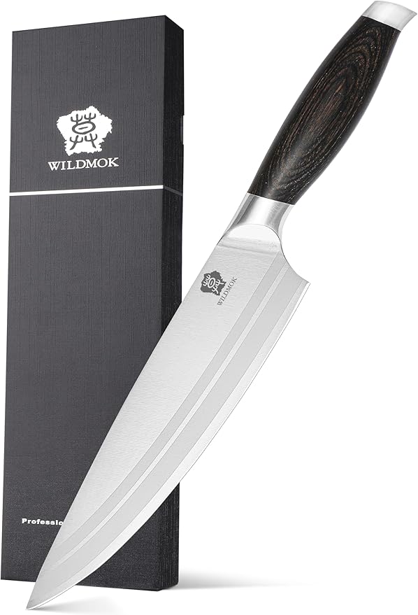 WILDMOK Chef Knife 8 Inch, German Steel Kitchen Knives Chef's Knives with Pakka Wood Handle, Gift Box
