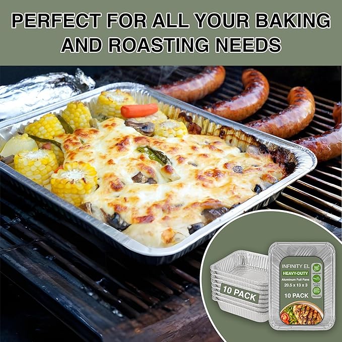 INFINITY EL Disposable Aluminum Foil Pans 20 Pack | Full Size 20.5" x 13" x 3" Deep Disposable Pan, Aluminum Baking Pan | Heavy Duty Foil Pan for Roasting Turkey, Lasagna, Thanksgiving, Christmas