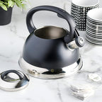 Mr. Coffee Flintshire 1.75-Quart Stainless Steel Whistling Tea Kettle with Nylon Handle – Matte Black Stove-Top Kettle for Boiling Water