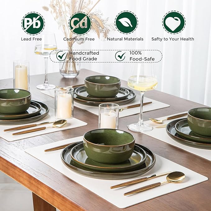 AmorArc Stoneware Dinnerware Sets for 4,Round Reactive Glaze Ceramic Plates and Bowls Set,Highly Scrath Resistant | Dishwasher & Microwave Safe Dishes Set,Service for 4 (12pc)