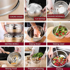 MIKULA Mixing Bowls, Mixing Bowl Set with Lids, 22PCS Large Stainless Steel Mixing Bowls & 400ML Measuring Cups Spoons Storage Nesting Metal Baking Bowl 7/6/4.5/3.5/2.5QT for Kitchen Supplies