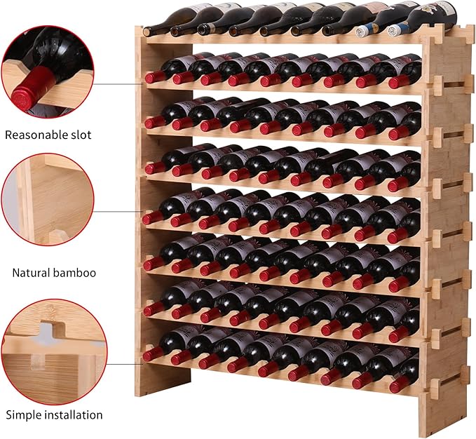 72 Bottle Stackable Storage Modular Wine Rack Cabinet Bamboo freestanding Floor Wine Holder Display Shelves