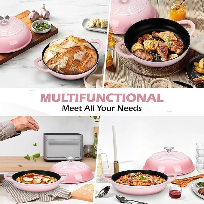 Bread Oven for Sourdough (5.5 QT), Joyfair Enamaled Cast Iron Bread Dutch Oven with Lid, Sourdough Bread Baking Pan with Heavy Duty Dual Handles, Non-Stick & Even Cooking, Oven-safe up to 500°F, Pink