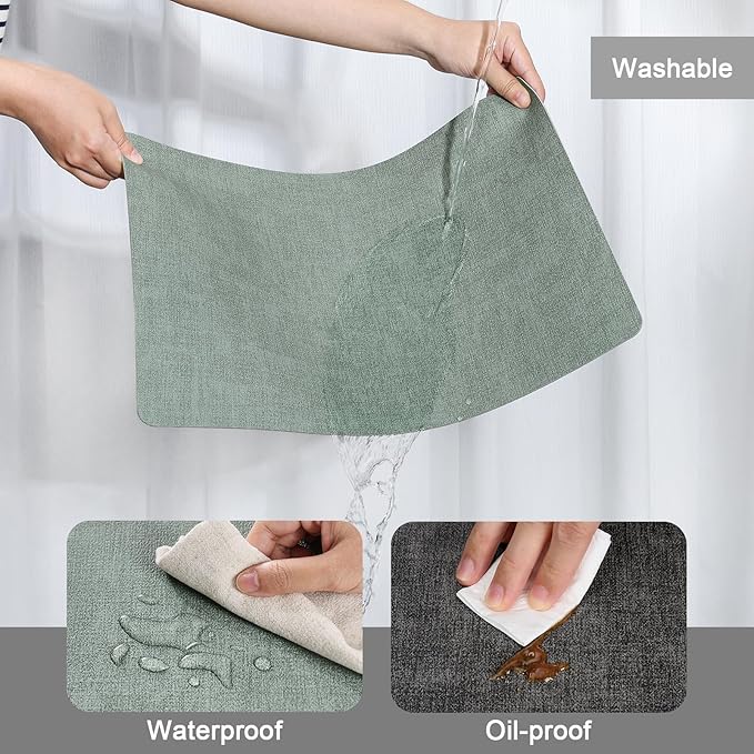 Myir JUN Dual Sided Faux Leather Placemats Set of 4 for Indoor Outdoor Dining Tables, Square Non-Slip Washable Wipeable Table Mats (Gray Sage Green)