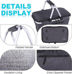 Picnic Basket, SIYUAN Collapsible Market Basket Insulted Cooler with Handles 27L Large Farmers Grocery Basket with Lid Portable Tote Bag, Black