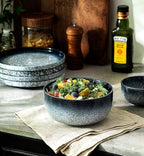 S&Q'S CERAMICS Cereal Bowls - 36 Ounce, Japanese Noodle Bowl Set, Ceramic Bowls for Kitchen, Breakfast, Oatmeal, Microwave and Dishwasher Safe, [Set of 4], Dark Blue