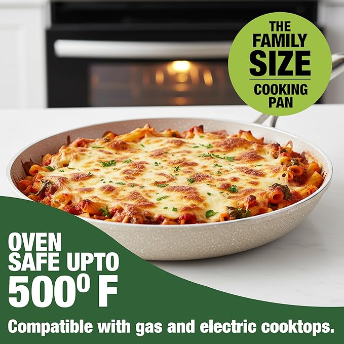 Granitestone 3pc Non Stick Frying Pans Set, 8,10,12 inch Ceramic Frying Pan Skillet Set, Non Toxic Frying pans Nonstick for Cooking, Induction Ready, PFAS & PFOA Free, Oven & Dishwasher Safe - Beige