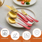 20 Piece Gold and Red 18/0 Flatware Utensil Set for 4, Include Dinner Knife,Dinner Forks,Dinner Spoons,Salad Forks,Teaspoons,Silverware Set for 4, Dishwasher Safe