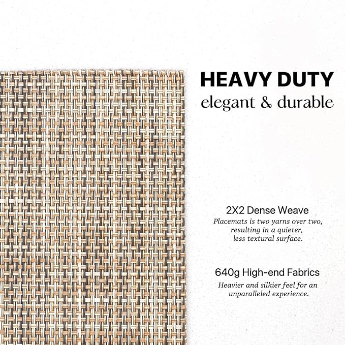 LEXMORE PVC Woven Placemats 6 PCS Wipeable Indoor/Outdoor Table Mats Washable Vinyl Place Mats for Dining Table, Set of 6-Caramel