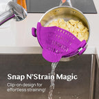 Kitchen Gizmo Snap N Strain Pot and Pasta Strainer - Strainers and Colanders - Adjustable Silicone Clip On Strainer for Pots, Pans, and Bowls - Kitchen Colander - Purple