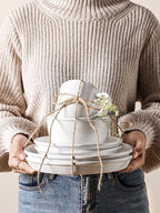 LE TAUCI 16-Piece Ceramic Cups and Plates sets for Kitchen, Service for 4 – White Farmhouse Deeper Plates & Bowls (10" Dinner, 8" Salad, 6" Bowls, 18 oz Mugs), Stackable, Chip Resistant Stoneware