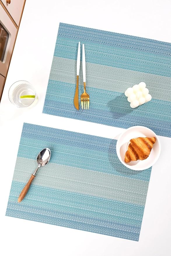 LEXMORE PlaceMats Set of 12 Vinyl/Plastic Woven Place Mats for Kitchen Table Indoor/Outdoor Washable PlaceMat Wipeable Dining Table Mats(Ocean Geode)