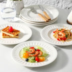 Neaylfe 8-Piece Ceramic Salad Plates Set, 8in Embossed Modern Small Dinner Plates for Kitchen, Ceramic Flat Plates for Salad, Dessert, Appetizer, Microwave, Oven, and Dishwasher Safe