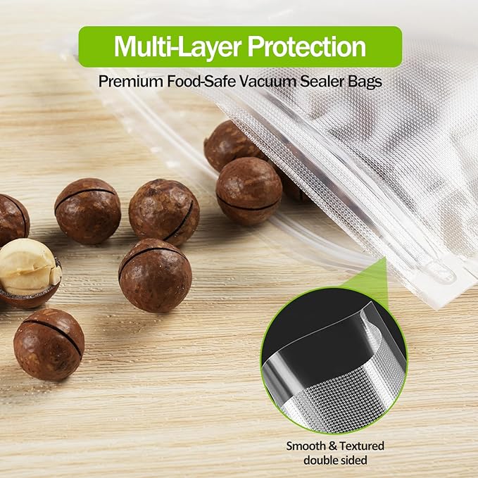 Vacuum Sealer Bags for Food, BPA-Free Food Storage Bags, Freezer, Microwave – Odor-Resistant, Leak-Proof – Compatible with Auletor Mason Jar Vacuum Sealers (10PCS)