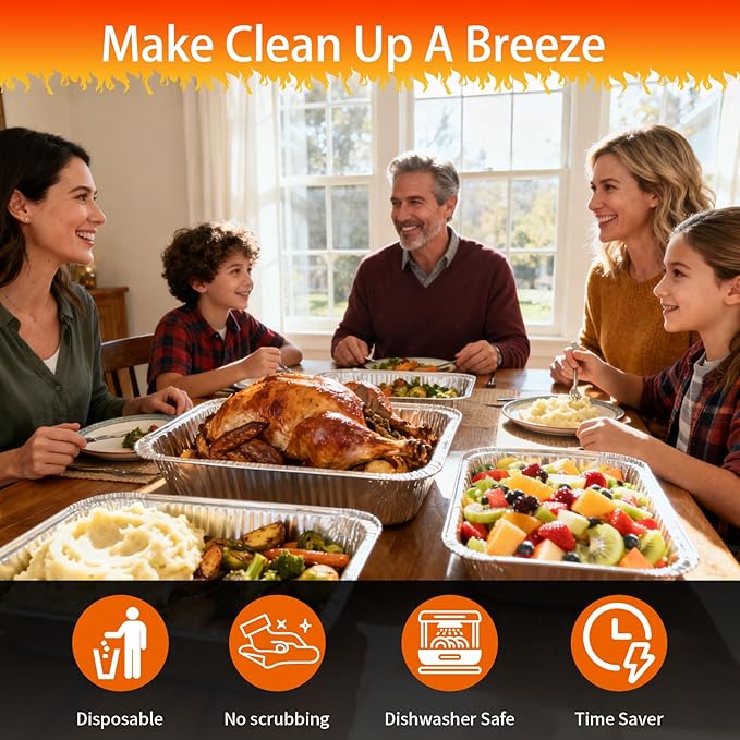 Aluminum Foil Pans with Lids 9x13 Disposable – Half Size Aluminum Foil Heavy Duty deep Turkey Roasting Pan, Tin foil Sheets Tray Chafing for Cooking, Baking, Storing, Food Prepping, 25 Pack