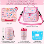 Bento Lunch Box for Kids with 17oz Soup Thermo,Insulated Tumbler Water Bottle and Insulated Lunch Bag,Leak-Proof 3 Compartment Lunch Food Container with with Ice Pack for Kids to School-Rainbow