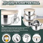 Herogo 5-Piece Mixing Bowls with Lids, 3 Grater Attachments, Stainless Steel Salad Bowls for Kitchen, Size 4.6, 3.5, 2.5, 2, 1.5QT Ideal for Baking, Prepping, Mixing and Serving, Khaki