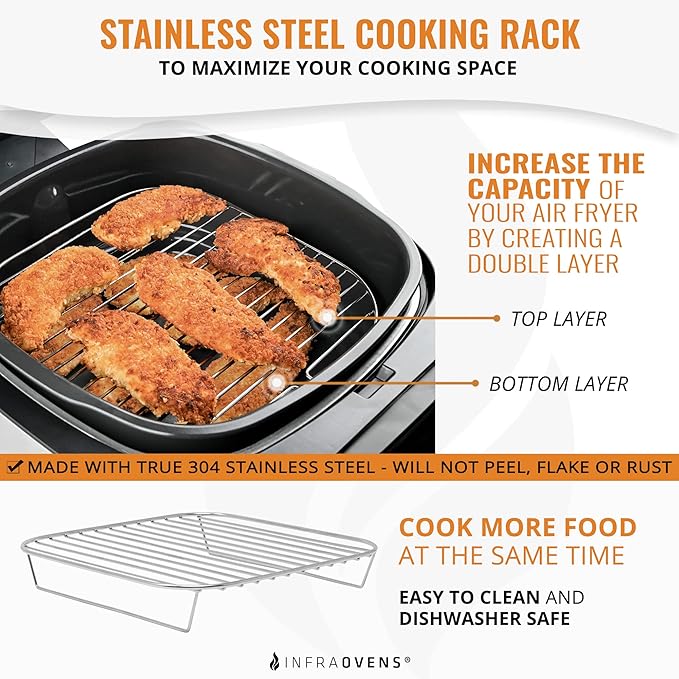 Air Fryer Rack Accessories Compatible with Chefman, Cosori, Gourmia, Instant Pot, Gowise, Paula Deen, Kalorik, Power XL, PowerXL Grill, Nuwave® + More | 8.7 inch Air Fryer Accessory Set