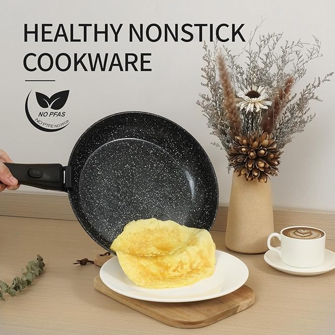 23PCS Ceramic Nonstick Cookware Set, Nonstick Detachable Handle Ceramic Cookware, Induction Kitchen Cooking Set with Removable Handle,include Frying Pans & Saucepans Oven Safe(Black)